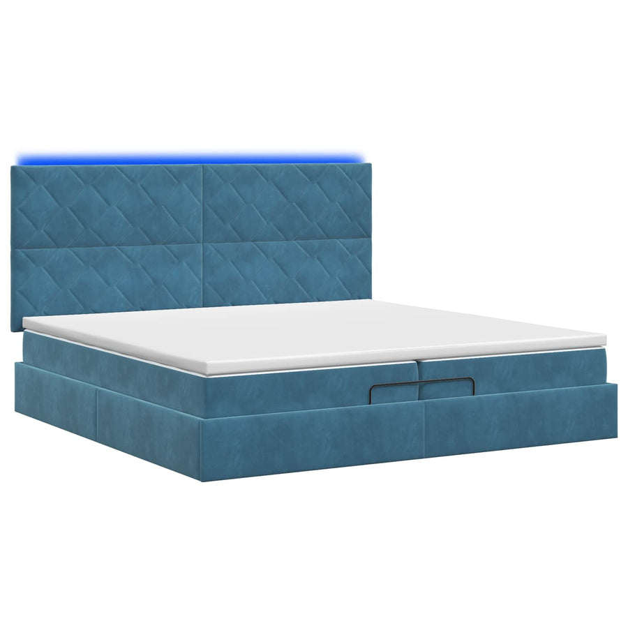 Ottoman Bed met Matrassen en LED Donkerblauw 200 x 200 cm