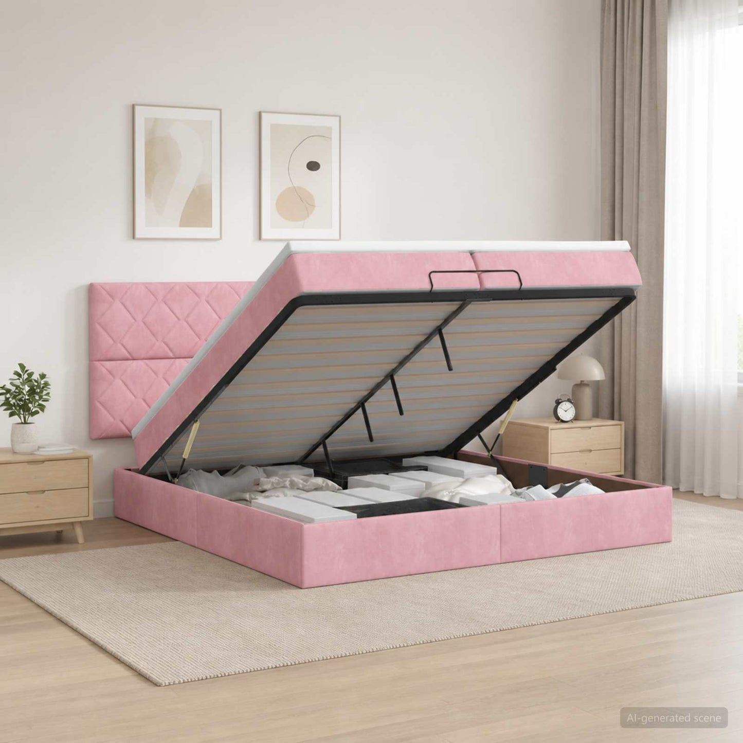 Ottoman Bed met Matrassen en LED Roze 200 x 200 cm fluweel