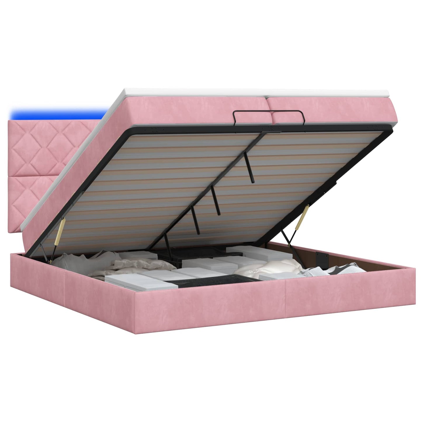 Ottoman Bed met Matrassen en LED Roze 200 x 200 cm fluweel