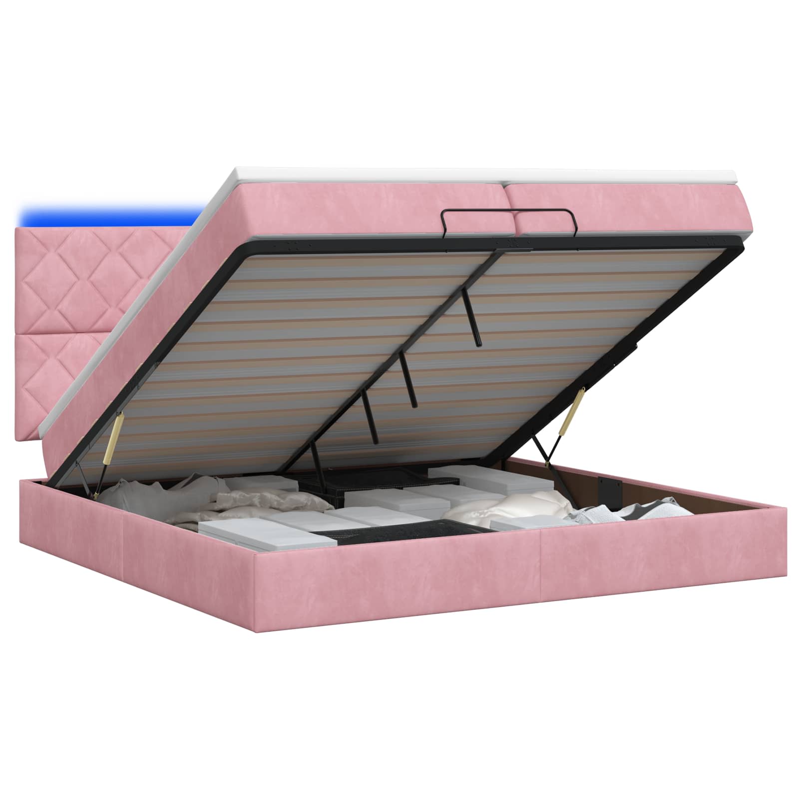 Ottoman Bed met Matrassen en LED Roze 200 x 200 cm fluweel
