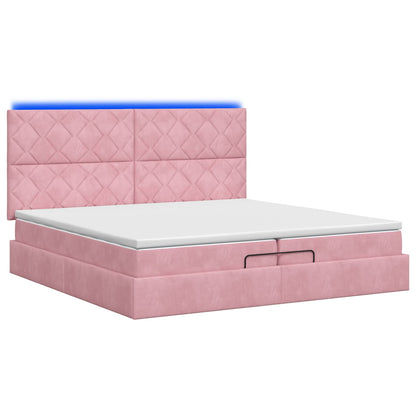 Ottoman Bed met Matrassen en LED Roze 200 x 200 cm fluweel