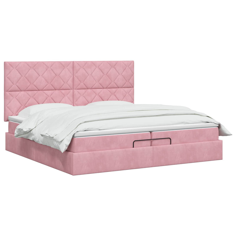 Ottoman Bed met Matrassen en LED Roze 200 x 200 cm fluweel
