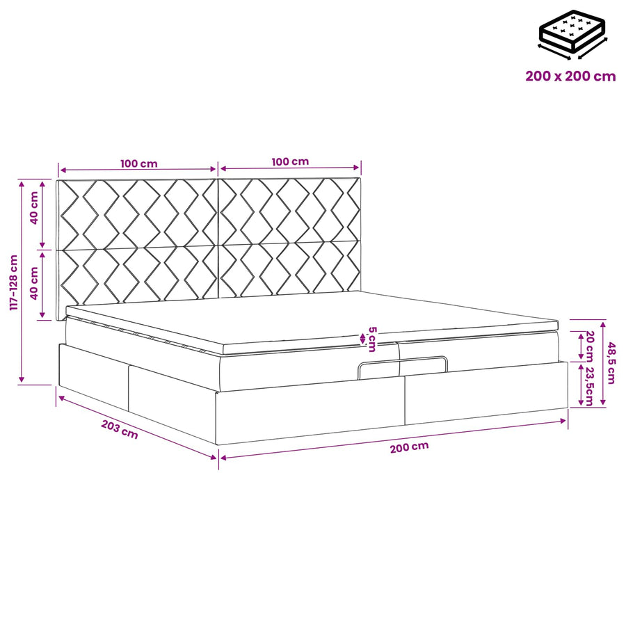 Ottoman Bed met Matrassen en LED Roze 200 x 200 cm fluweel