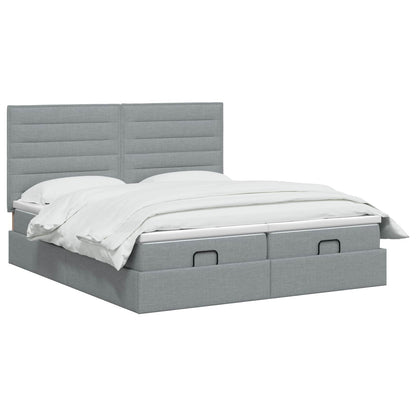 Ottoman Bed met Matrassen en LED Lichtgrijs 160 x 200 cm Stof