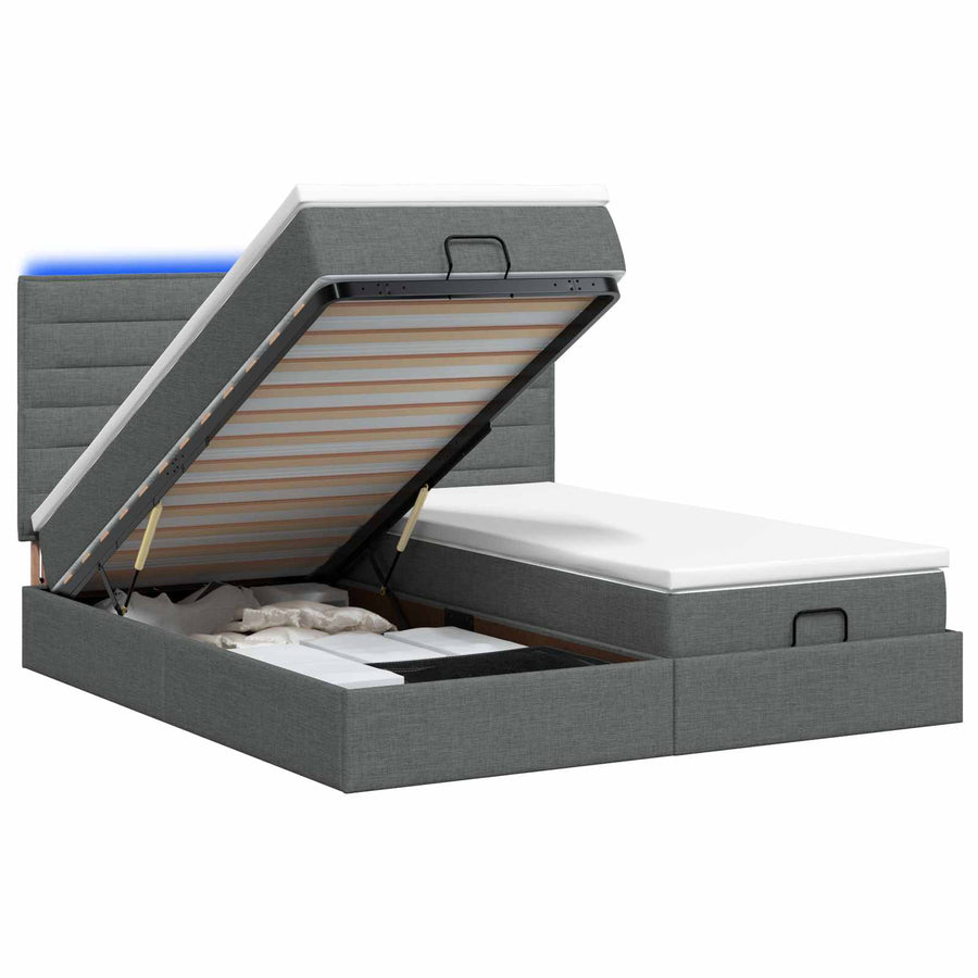 Ottoman Bed met Matrassen en LED Donkergrijs 160 x 200 cm Stof
