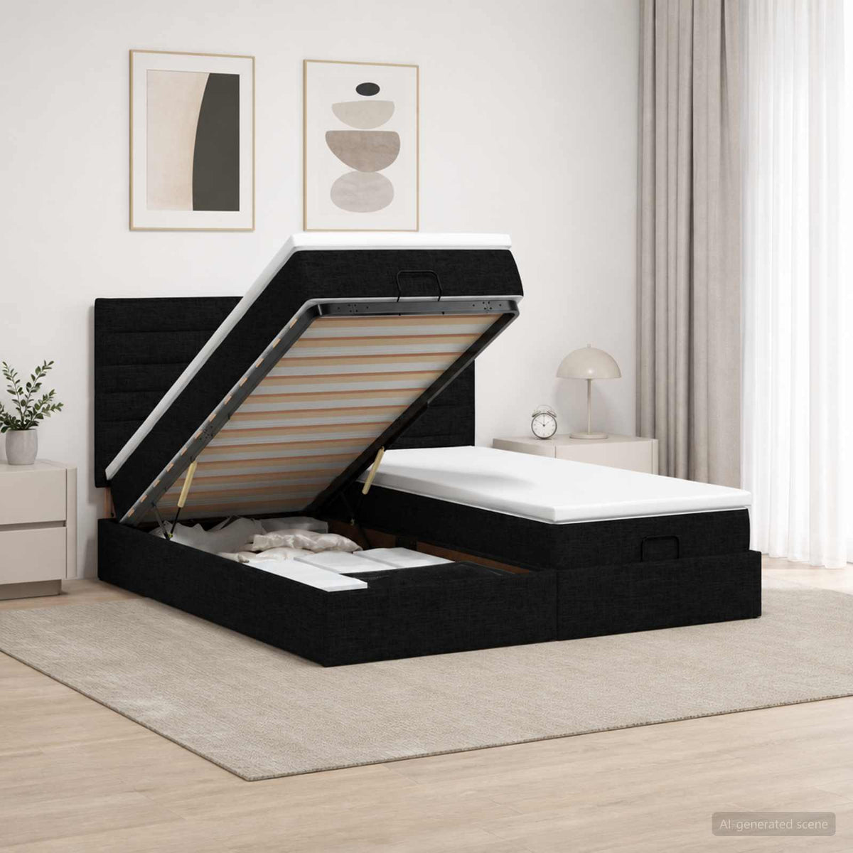 Ottoman Bed met Matrassen en LED Zwart 200 x 200 cm Stof