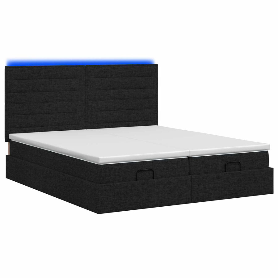 Ottoman Bed met Matrassen en LED Zwart 160 x 200 cm Stof