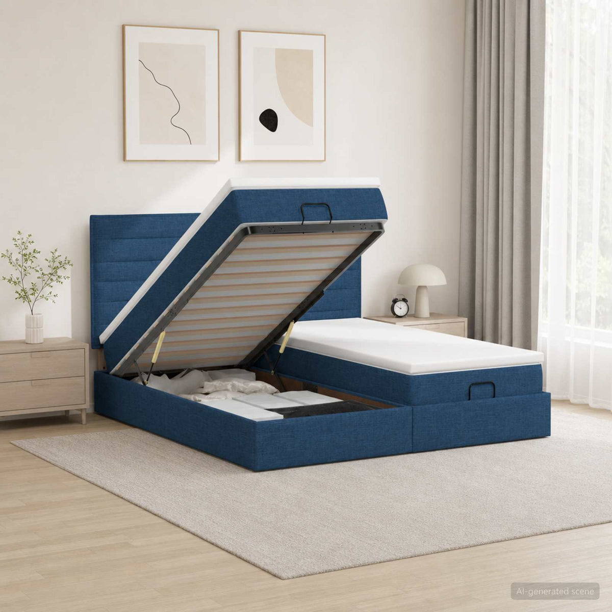 Ottoman Bed met Matrassen en LED Blauw 160 x 200 cm Stof