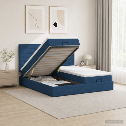 Ottoman Bed met Matrassen en LED Blauw 200 x 200 cm Stof