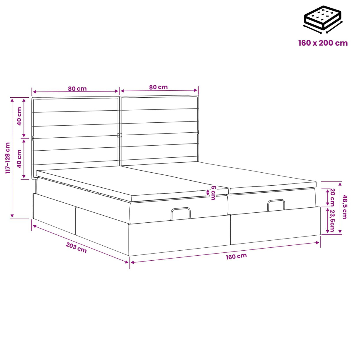 Ottoman Bed met Matrassen en LED Blauw 160 x 200 cm Stof