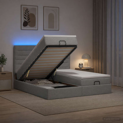 Ottoman Bed met Matrassen en LED Lichtgrijs 180 x 200 cm Stof