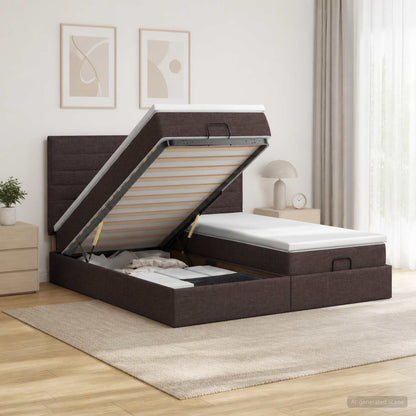 Ottoman Bed met Matrassen en LED Donkerbruin 180 x 200 cm Stof
