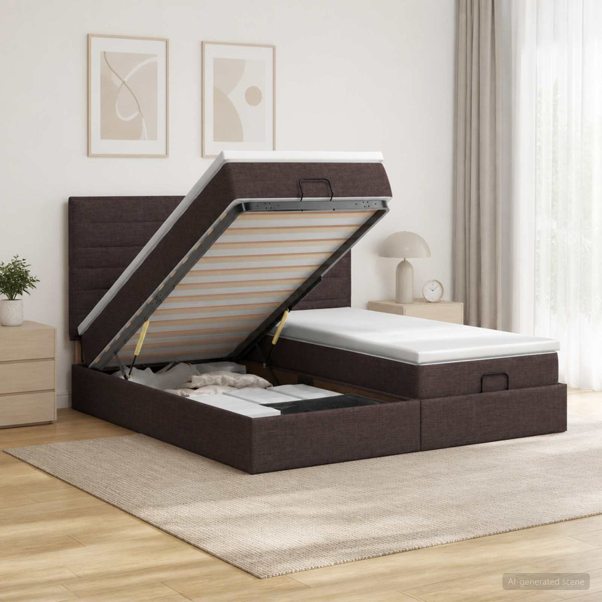 Ottoman bed met matras met hoofdeinde 2 st Donkerbruin Stof