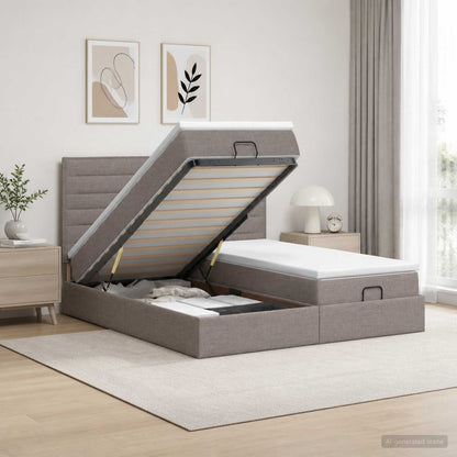 Ottoman Bed met Matrassen en LED Taupe 180 x 200 cm Stof
