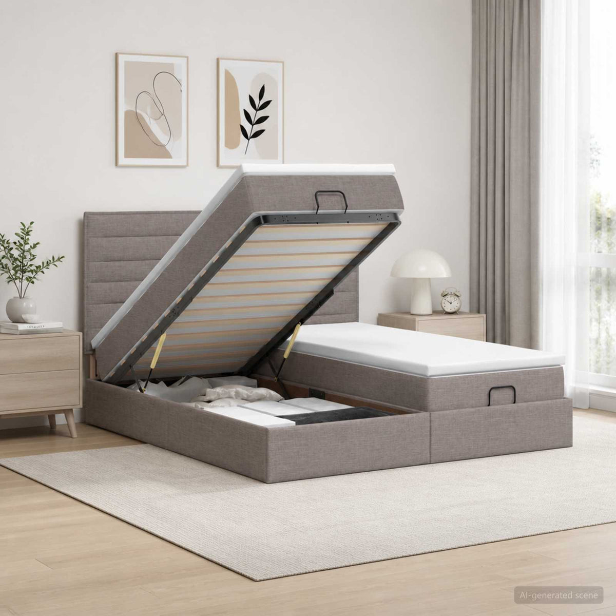 Ottoman Bed met Matrassen en LED Taupe 160 x 200 cm Stof