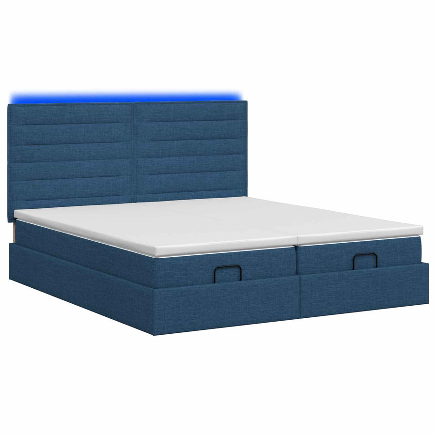 Ottoman Bed met Matrassen en LED Blauw 180 x 200 cm Stof