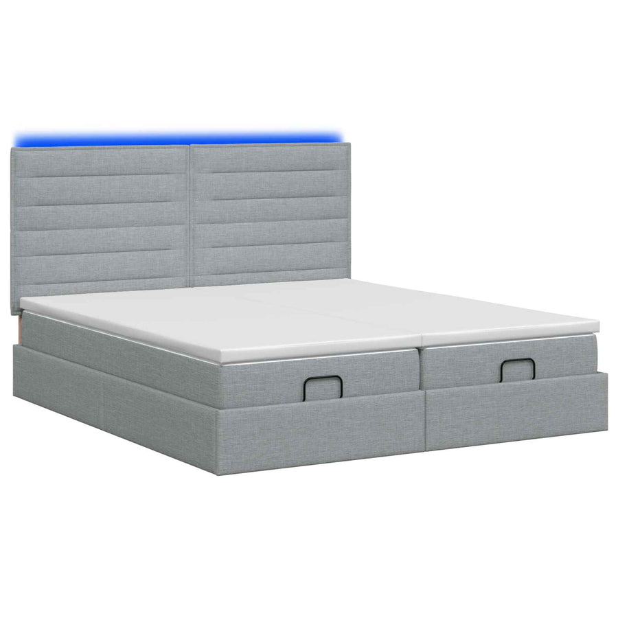 Ottoman Bed met Matrassen en LED Lichtgrijs 200 x 200 cm Stof