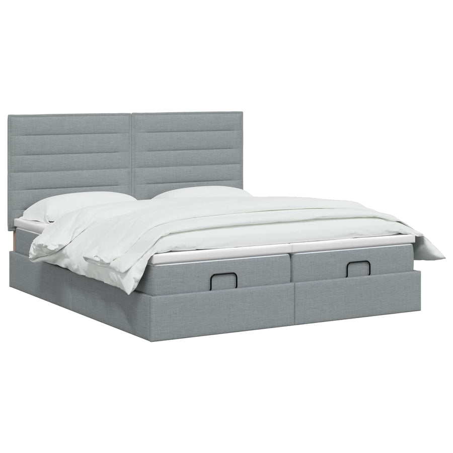 Ottoman Bed met Matrassen en LED Lichtgrijs 200 x 200 cm Stof