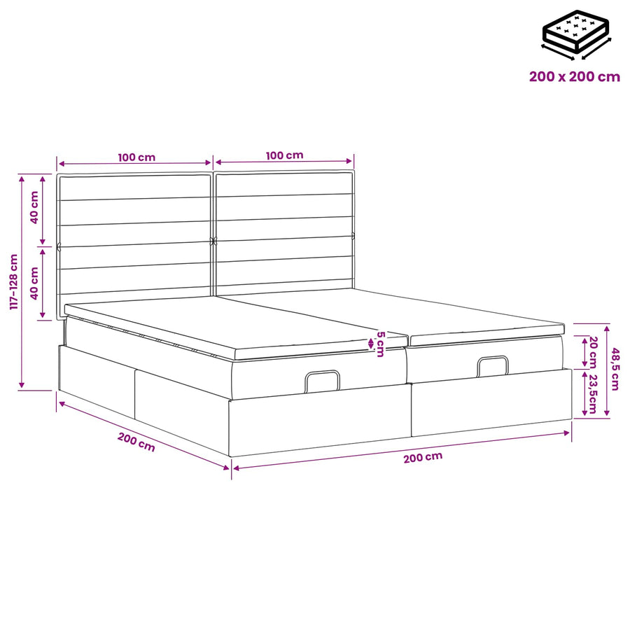 Ottoman Bed met Matrassen en LED Lichtgrijs 200 x 200 cm Stof