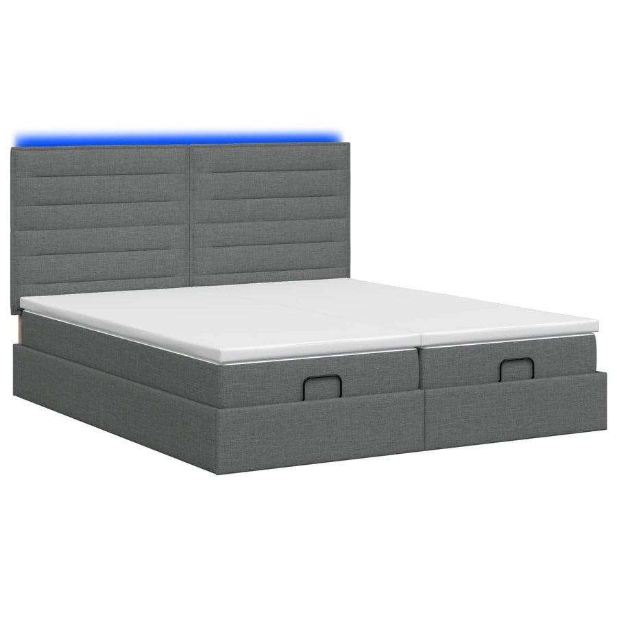 Ottoman Bed met Matrassen en LED Donkergrijs 200 x 200 cm Stof
