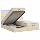 Ottoman bed 200x200 cm crèmekleurig met opbergruimte en LED