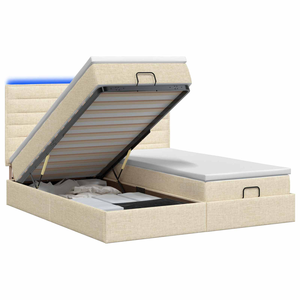 Ottoman Bed met Matrassen en LED Crèmekleurig 200 x 200 cm Stof
