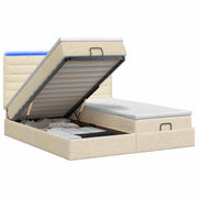 Ottoman bed 200x200 cm crèmekleurig met opbergruimte en LED