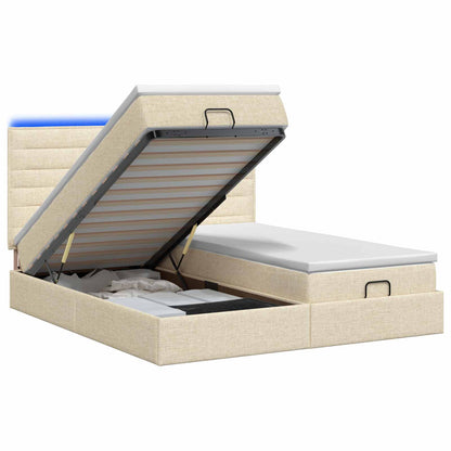 Ottoman Bed met Matrassen en LED Crèmekleurig 200 x 200 cm Stof