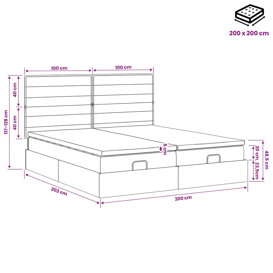 Ottoman Bed met Matrassen en LED Blauw 200 x 200 cm Stof