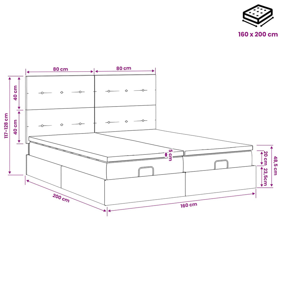 Ottoman Bed met Matrassen en LED Taupe 160 x 200 cm Stof