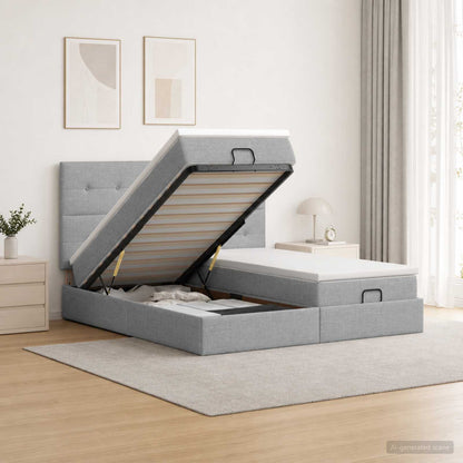 Ottoman bed met matras met hoofdeinde 2 st Lichtgrijs Stof