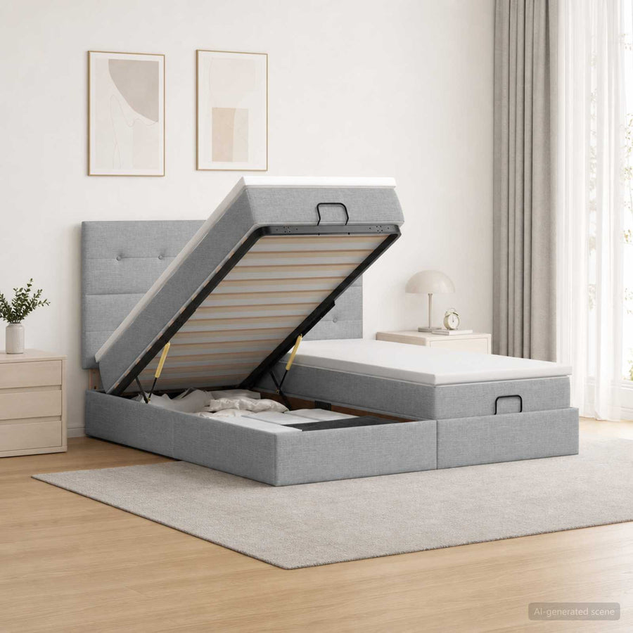 Ottoman bed met matras met hoofdeinde 2 st Lichtgrijs Stof