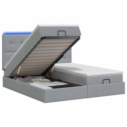 Ottoman Bed met Matrassen en LED Lichtgrijs 180 x 200 cm Stof