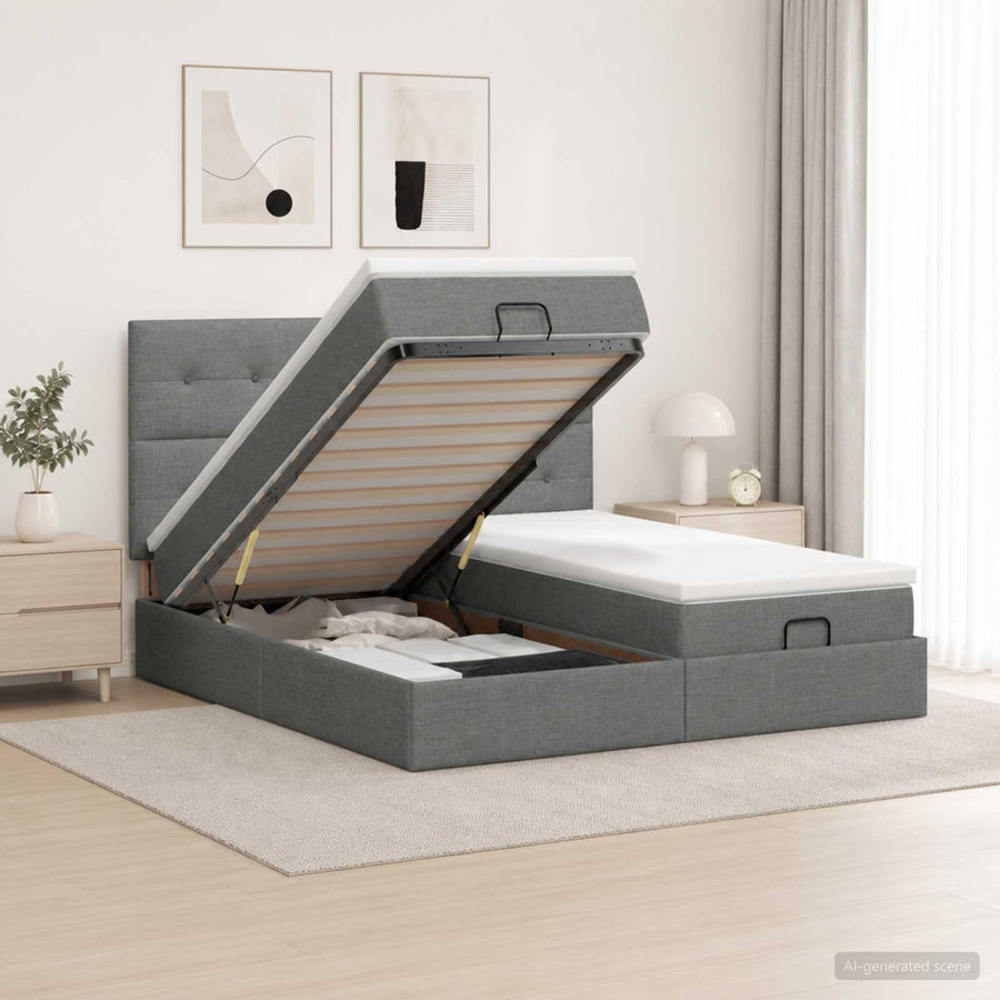 Ottoman bed met matras met hoofdeinde 2 st Donkergrijs Stof