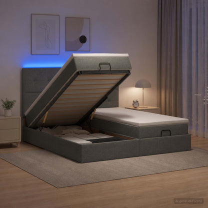Ottoman Bed met Matrassen en LED Donkergrijs 200 x 200 cm Stof