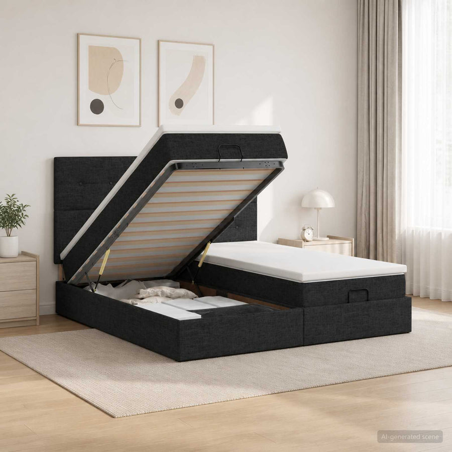 Ottoman bed met matras met hoofdeinde 2 st Zwart Stof