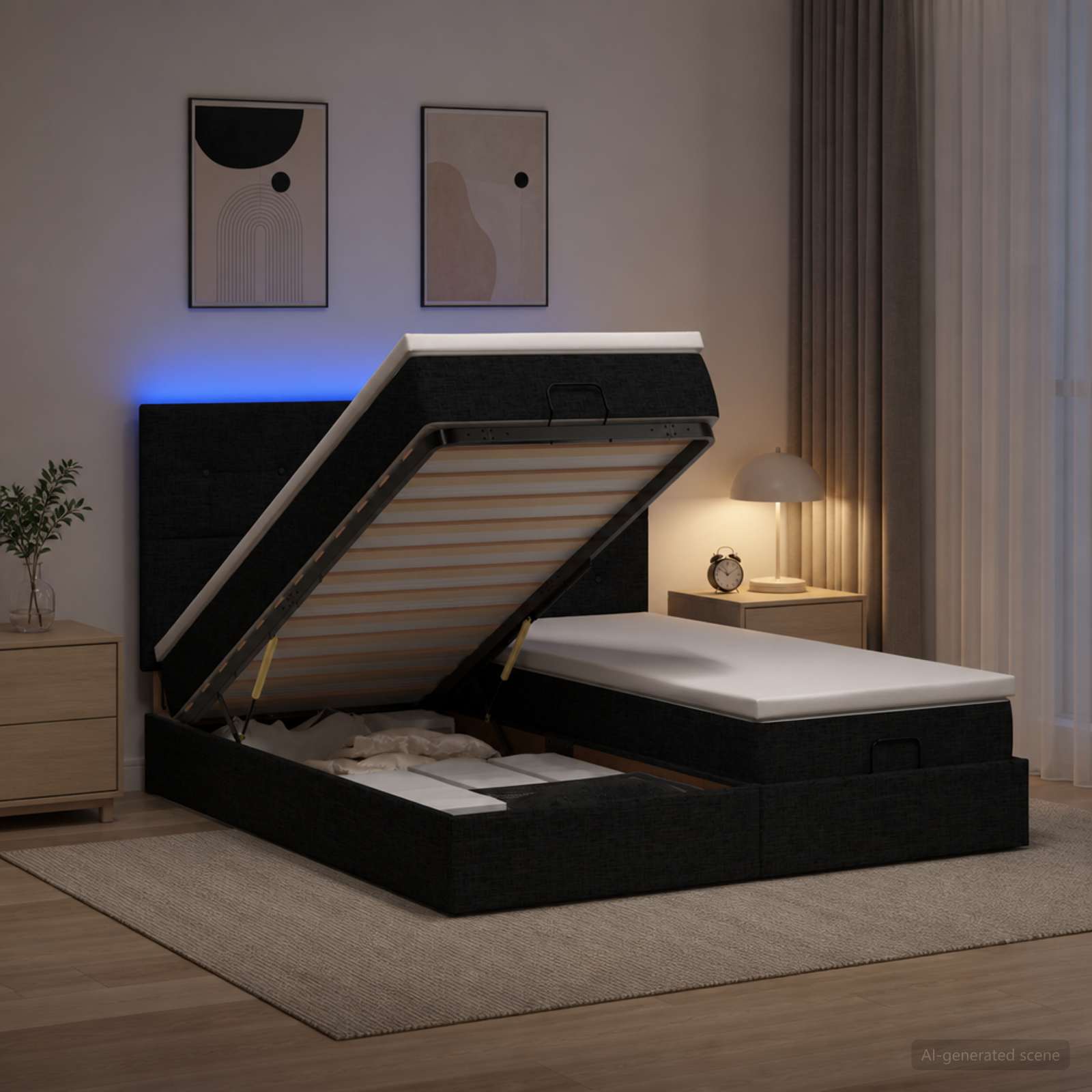 Ottoman Bed met Matrassen en LED Zwart 200 x 200 cm Stof
