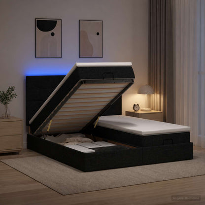 Ottoman Bed met Matrassen en LED Zwart 200 x 200 cm Stof