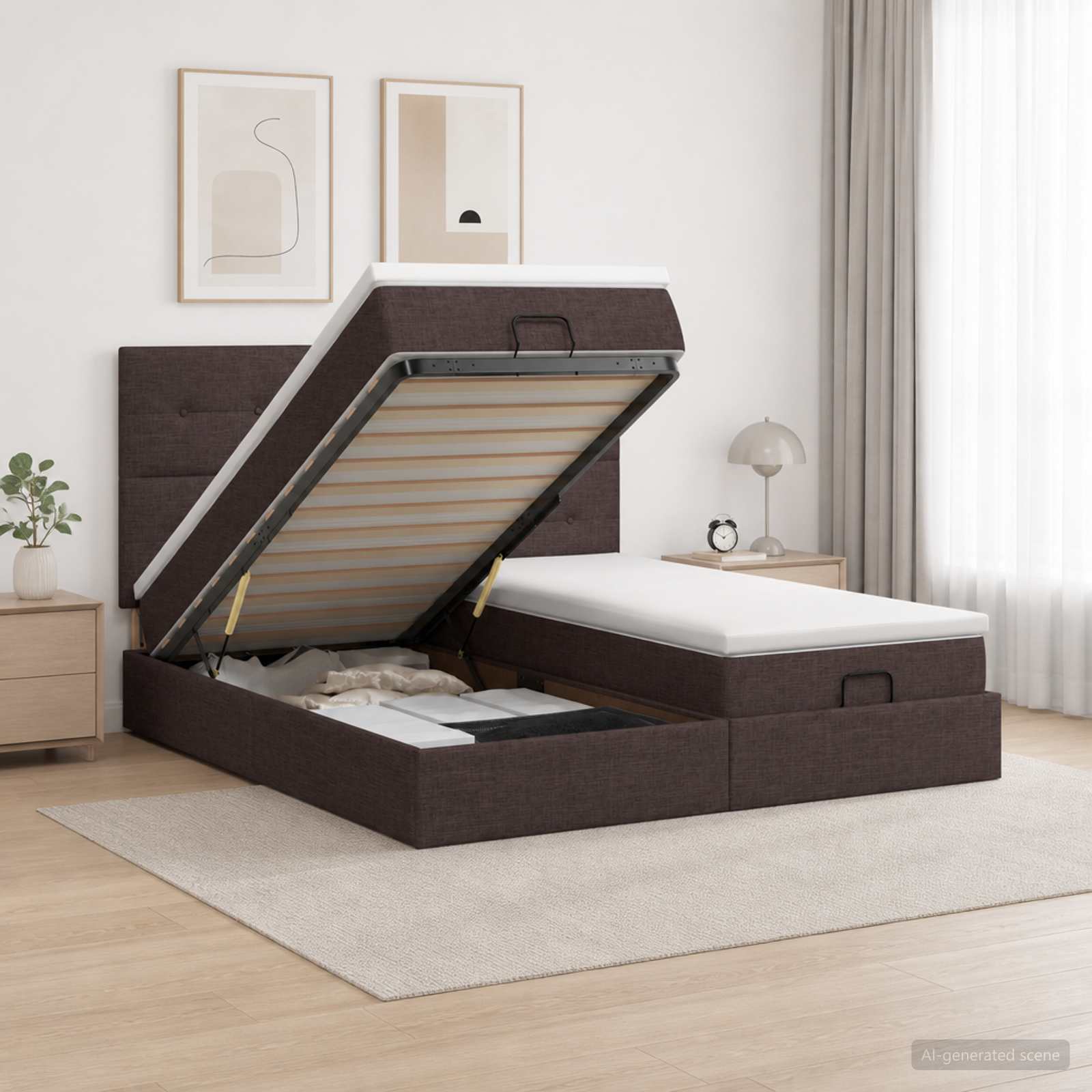 Ottoman bed met matras met hoofdeinde 2 st Donkerbruin Stof
