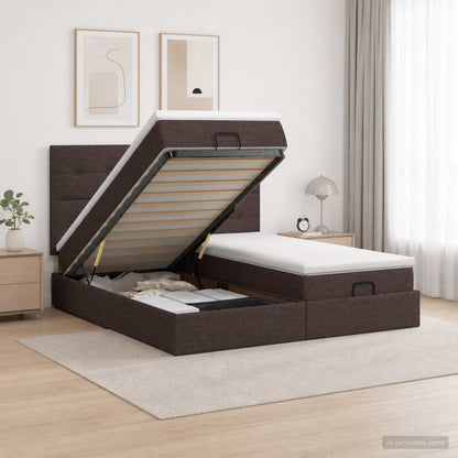 Ottoman Bed met Matrassen en LED Donkerbruin 200 x 200 cm Stof