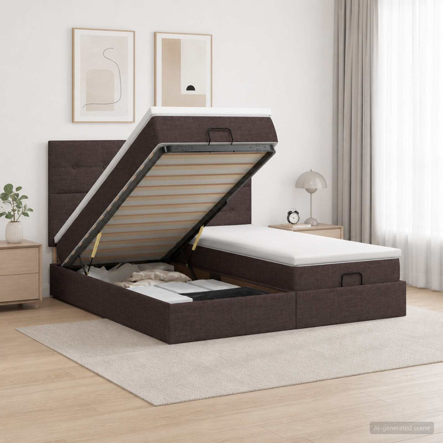 Ottoman Bed met Matrassen en LED Donkerbruin 180 x 200 cm Stof