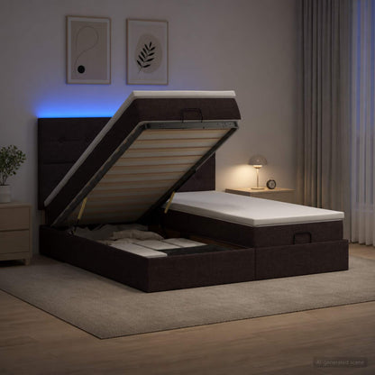 Ottoman Bed met Matrassen en LED Donkerbruin 200 x 200 cm Stof