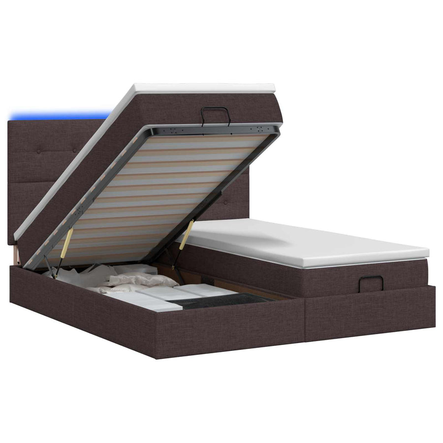 Ottoman Bed met Matrassen en LED Donkerbruin 180 x 200 cm Stof