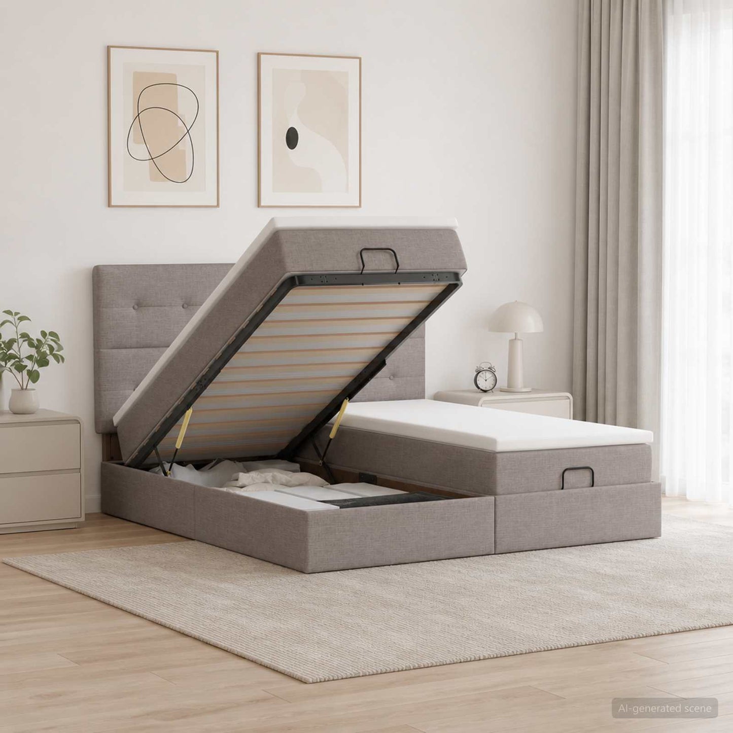 Ottoman bed met matras met hoofdeinde 2 st Taupe Stof