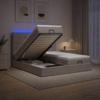 Ottoman Bed met Matrassen en LED Taupe 200 x 200 cm Stof
