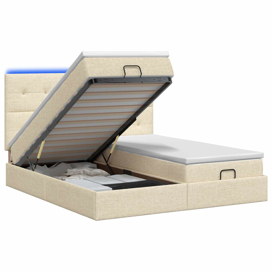 Ottoman Bed met Matrassen en LED Crèmekleurig 180 x 200 cm Stof