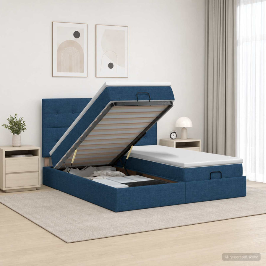 Ottoman bed met matras met hoofdeinde 2 st Blauw Stof