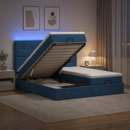 Ottoman Bed met Matrassen en LED Blauw 180 x 200 cm Stof