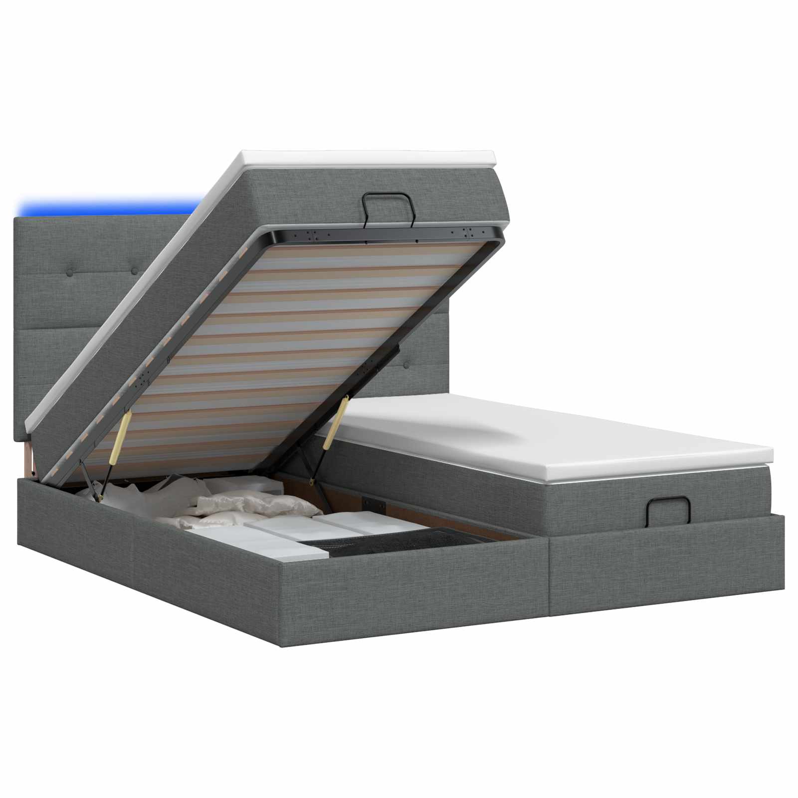 Ottoman Bed met Matrassen en LED Donkergrijs 200 x 200 cm Stof