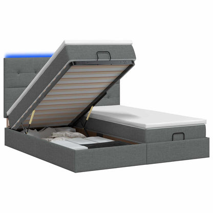 Ottoman Bed met Matrassen en LED Donkergrijs 200 x 200 cm Stof